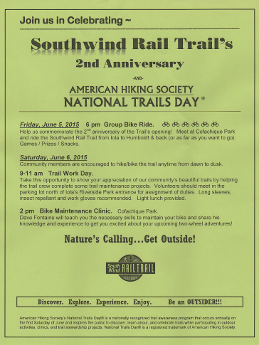 Southwind Rail Trail 2nd Anniversary Celebration Flyer